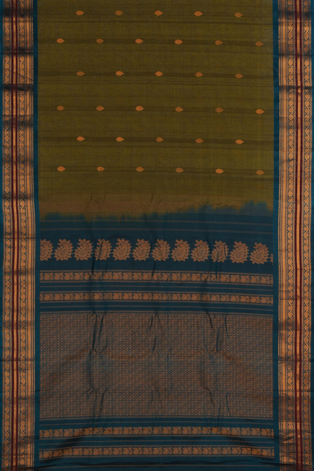 Image of Gadwal Cotton Silk Moss Green Saree
